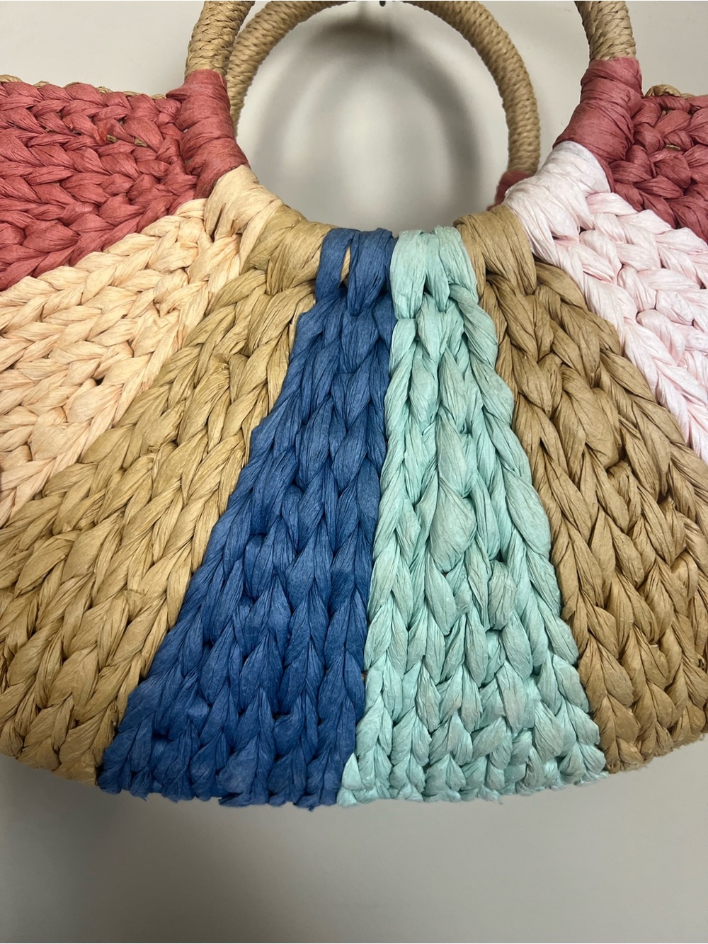 Roxy Salt Water Therapy Woven Beach Tote Bag Colorblock Round Handle Boho - Picture 8 of 8